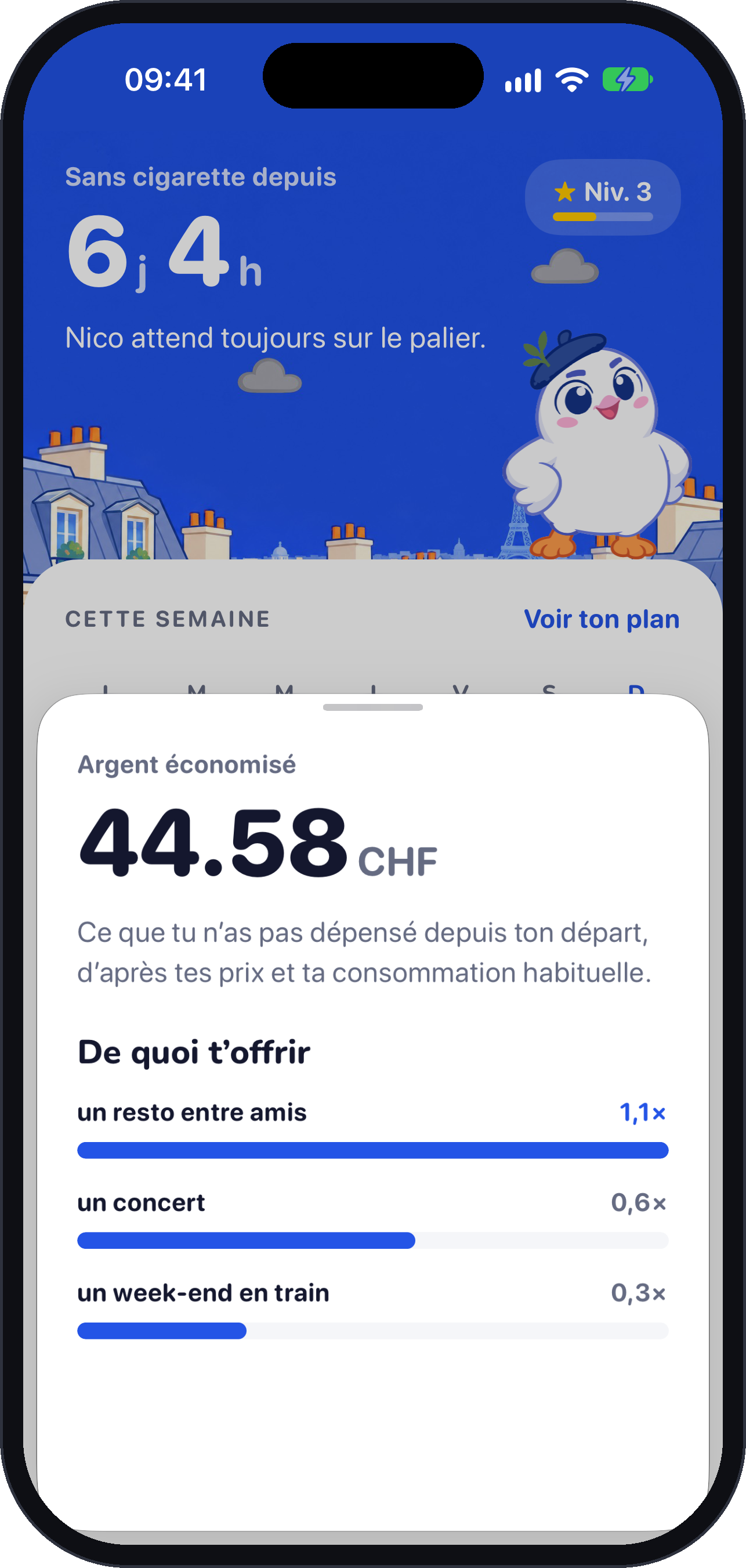 Argent économisé et ce qu’il représente : un resto entre amis, un concert, un week-end en train.